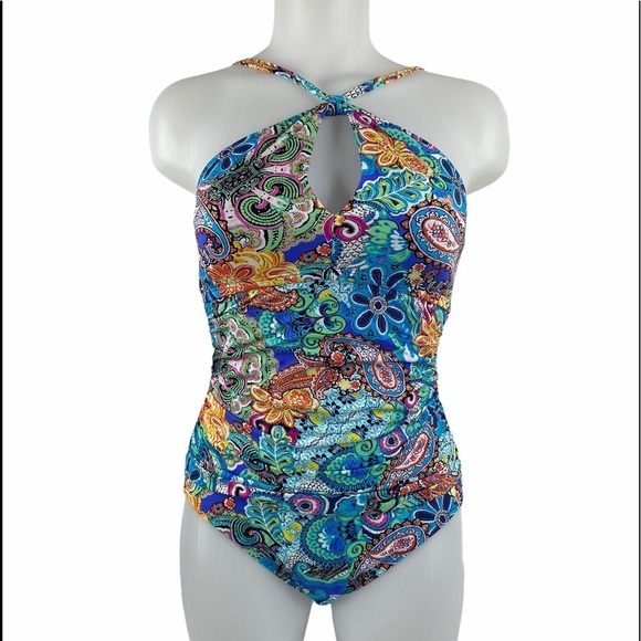 BLEU Rod Beattie Keyhole Paisley 1 Piece Swimsuit - Picture 1 of 12